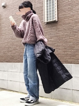 「ハイウエストデニム」｜「アイテム（その他アウター）」を使った、youkiさん（レディース・161cm）の冬コーディネート