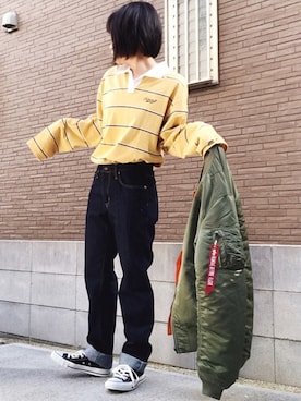 「ボーイッシュ」｜「アイテム（MA-1）」を使った、youkiさん（レディース・161cm）の秋コーディネート