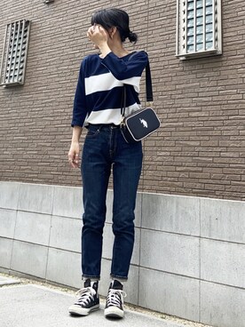 「ZOZO（ゾゾ）のスリムテーパードデニムパンツ［WOMEN］（デニムパンツ）」を使った、youkiさん（レディース・161cm）の夏コーディネート