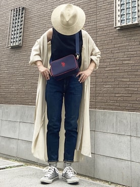 「ZOZO（ゾゾ）のスリムテーパードデニムパンツ［WOMEN］（デニムパンツ）」を使った、youkiさん（レディース・161cm）の夏コーディネート