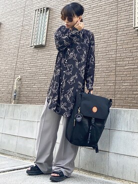 「LIPSTAR（リップスター）の線画花柄ブラウス（シャツ/ブラウス）」を使った、youkiさん（レディース・161cm）の夏コーディネート
