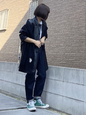 「ZOZO（ゾゾ）のスリムテーパードデニムパンツ［WOMEN］（デニムパンツ）」を使った、youkiさん（レディース・161cm）の秋コーディネート