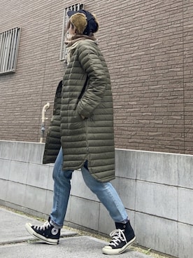 「ZOZO（ゾゾ）のスリムテーパードデニムパンツ［WOMEN］（デニムパンツ）」を使った、youkiさん（レディース・161cm）の冬コーディネート