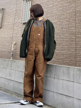 「アイテム（サロペット/オーバーオール、ブラウン系）」を使った、youkiさん（レディース・161cm）の秋コーディネート