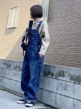 「アイテム（オールインワン・サロペット）」を使った、youkiさん（レディース・161cm）の冬コーディネート
