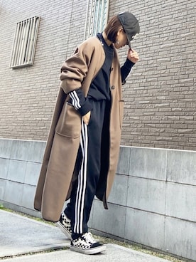 「パイピングコート」｜「アイテム（スウェット）」を使った、youkiさん（レディース・161cm）の冬コーディネート