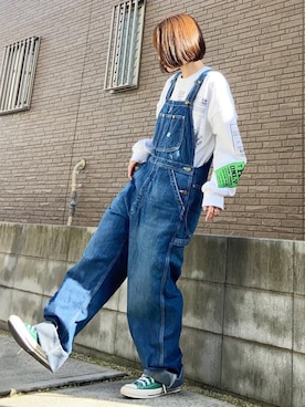 「アイテム（サロペット/オーバーオール）」を使った、youkiさん（レディース・161cm）の冬コーディネート