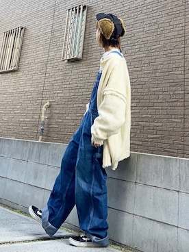 「白ニット」｜「アイテム（オールインワン・サロペット）」を使った、youkiさん（レディース・161cm）の冬コーディネート