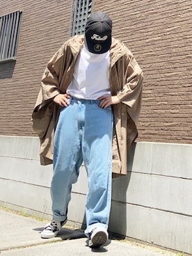 「UNIQLO（ユニクロ）のエアリズムコットンオーバーサイズTシャツ（5分袖）（Tシャツ/カットソー）」を使った、youkiさん（レディース・161cm）の春コーディネート