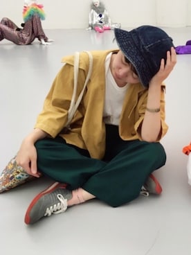 「JW Anderson（ジェイダブリューアンダーソン）のアイテム（帽子）」を使った、nakaさん（レディース・153cm）の秋コーディネート