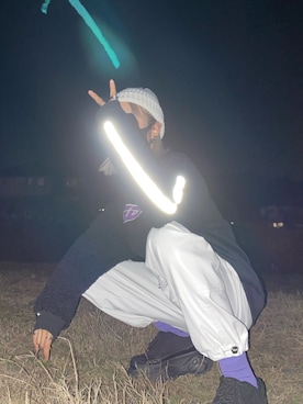 「VOLCANのアイテム（スウェット、ブラック系）」を使った、ミオリーヌさん（レディース・154cm）の冬コーディネート