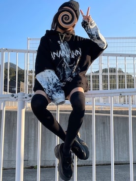 「VOLCANのアイテム（パーカー、ブラック系）」を使った、ミオリーヌさん（レディース・154cm）の冬コーディネート