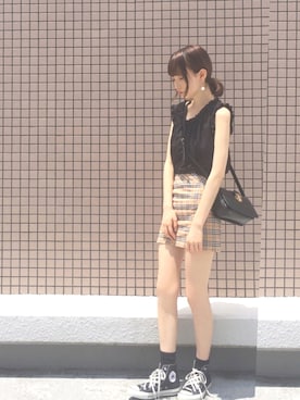 「ハイネックトップス」｜Rieさん（レディース・162cm）の夏コーディネート