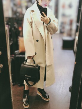 「EVRIS（エヴリス）のアイテム（その他アウター）」を使った、okaさん（レディース・158cm）の冬コーディネート