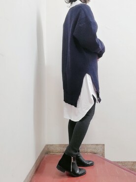 「ロングニット」｜「アイテム（アクセサリー）」を使った、Tomoさん（レディース・158cm）の秋コーディネート