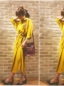 「マスタード」｜「アイテム（シャツワンピース）」を使った、mana❁さん（レディース・162cm）の夏コーディネート