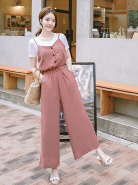 サロペット オーバーオール ピンク系 を使った人気ファッションコーディネート 地域 韓国 Wear