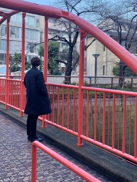 「アイテム（ステンカラーコート）」を使った、kakuさん（メンズ・178cm・20代）の冬コーディネート