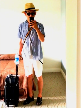 「ギンガムチェックシャツ」｜英麿さん（メンズ・183cm・40代）の夏コーディネート