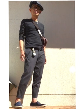 「COLE HAAN（コールハーン）のアイテム（スリッポン）」を使った、英麿さん（メンズ・183cm）の秋コーディネート
