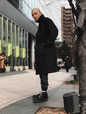 「SILAS(サイラス)のアイテム(ステンカラーコート)」を使った、bskbckさん(メンズ・178cm)の冬コーディネート