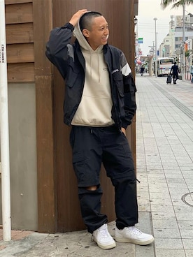 「ワーク」｜「アイテム（ナイロンジャケット）」を使った、bskbckさん（メンズ・171cm）の春コーディネート