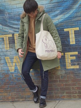 「HARE（ハレ）のアイテム（モッズコート）」を使った、Tantanmenさん（メンズ・173cm）の冬コーディネート