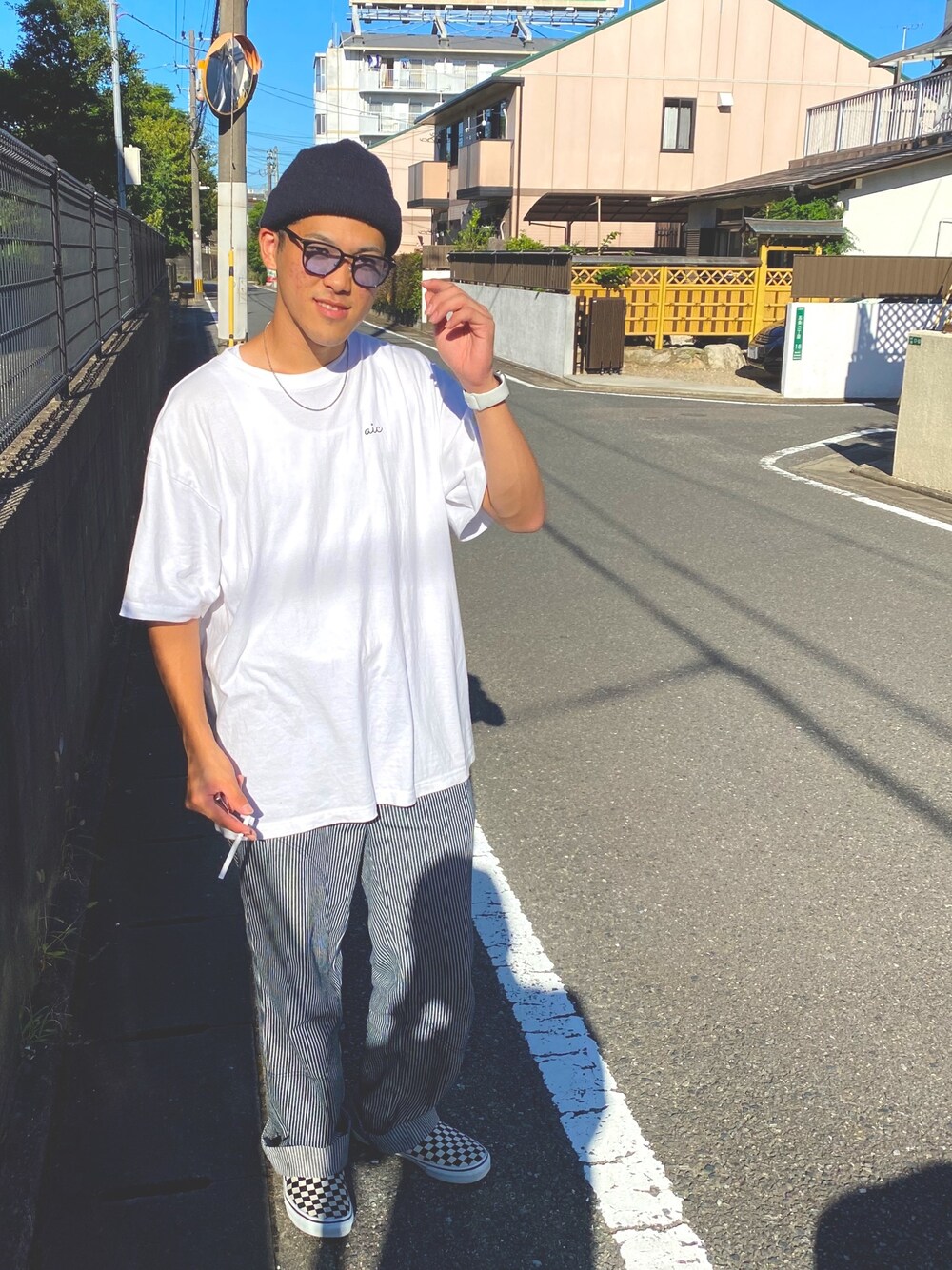 「ストリート、古着、Apple Watch」｜「Right-onのアイテム（ニットキャップ/ビーニー、ブラック系）」を使った、ゆーぞさん（メンズ・175cm）の秋コーディネートの1枚目の写真