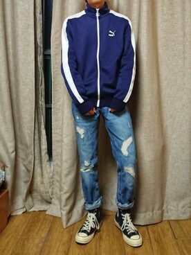 「PUMA（プーマ）のアイテム（スタジャン）」を使った、HUANG XUYANGさん（メンズ・167cm）の冬コーディネート