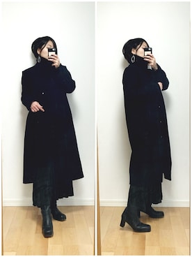 「ELENDEEK」｜「アイテム（ステンカラーコート）」を使った、Lullabyさん（レディース・157cm）の冬コーディネート