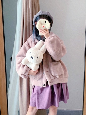 「Another Edition（アナザーエディション）のアイテム（帽子）」を使った、竹之夭夭さん（レディース・162cm）の冬コーディネート