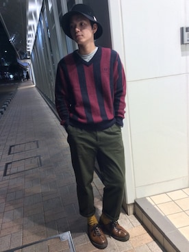 「FRED PERRY（フレッドペリー）のアイテム（ニット/セーター）」を使った、YAMAUCHIさん（メンズ・172cm）の冬コーディネート