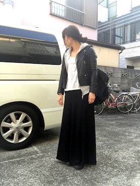 「MACPHEE（マカフィー）のアイテム（ライダースジャケット）」を使った、masumiさん（レディース・160cm）の冬コーディネート