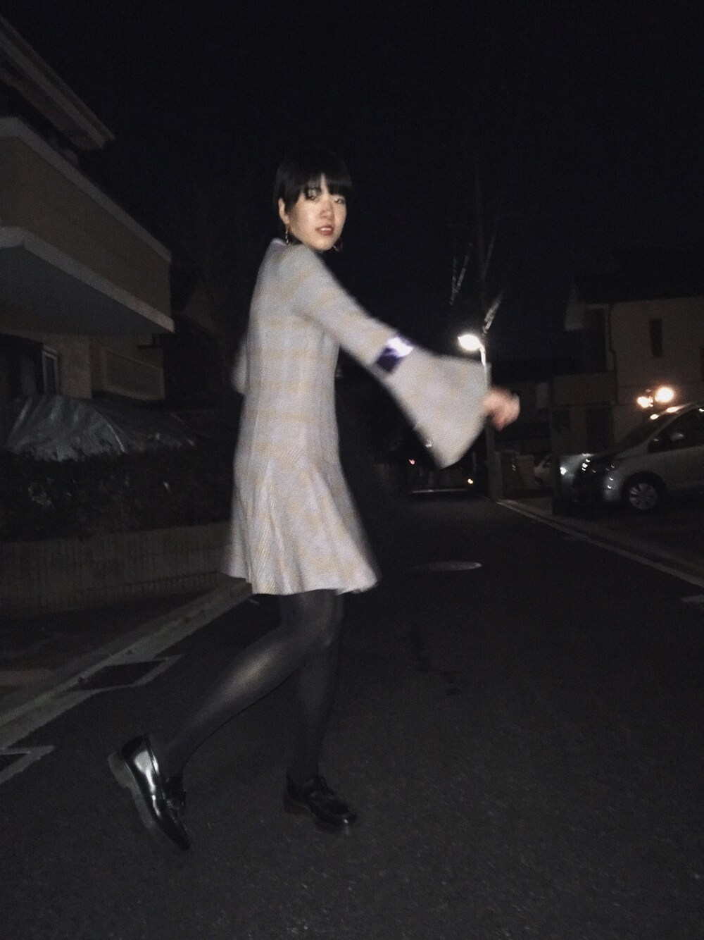 「お正月、新年一発目、元旦、初詣」｜「mameのアイテム（ワンピース、パープル系）」を使った、茉以さん（レディース・165cm）の冬コーディネートの1枚目の写真