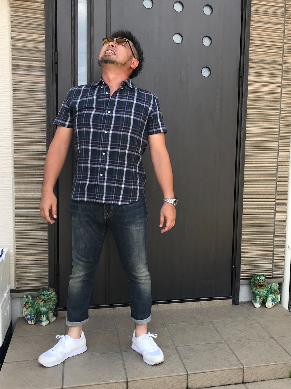 「夏コーデ、シャツスタイル、暑い、ノーパン」｜「MEDIUMのアイテム（シャツ/ブラウス、グリーン系）」を使った、HARDYさん（メンズ・168cm）の夏コーディネートの1枚目の写真
