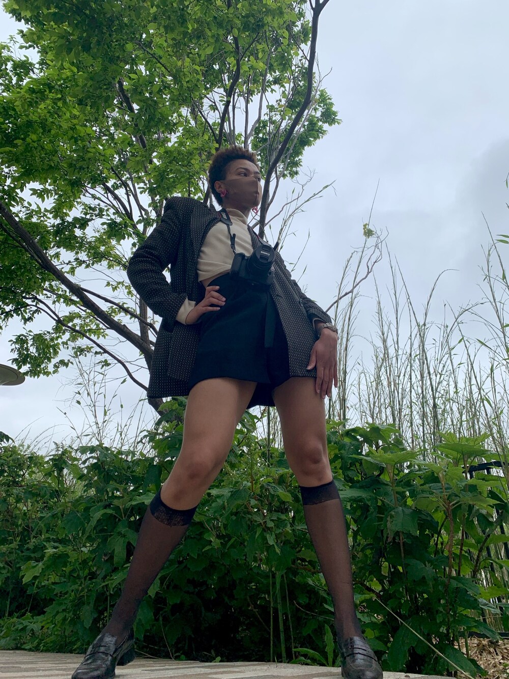 「blazer、menswear、spring、STYLE、summer」｜「FOREVER 21のアイテム（パンツ、ブラック系）」を使った、nranceさん（レディース・170cm）の春コーディネートの1枚目の写真