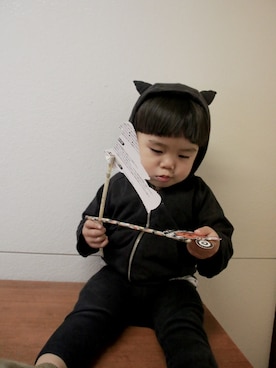 「Mini Rodini（ミニロディーニ）のアイテム（パーカー）」を使った、ueoさん（キッズ・130cm）の秋コーディネート