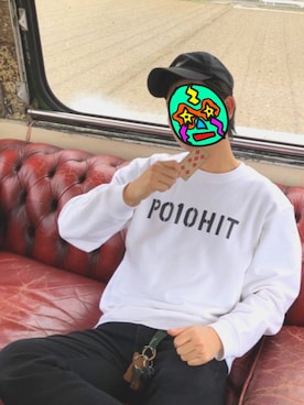 「POTENHITのアイテム（スウェット、ホワイト系）」を使った、ミドリムシさん（メンズ）の冬コーディネート