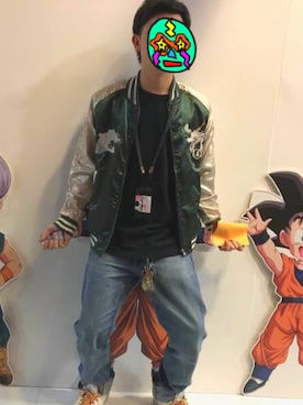 「ユニクロ」｜「アイテム（スカジャン）」を使った、ミドリムシさん（メンズ・165cm）の冬コーディネート