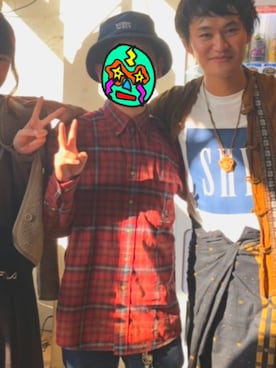 「古着のアイテム（ハット、ブルー系）」を使った、ミドリムシさん（メンズ）の冬コーディネート