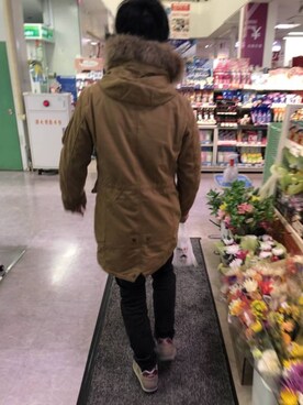 「古着のアイテム（モッズコート、ブラウン系）」を使った、ミドリムシさん（メンズ）の冬コーディネート