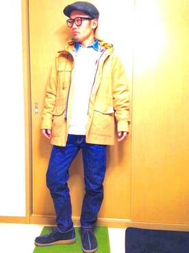 「WOOLRICH（ウールリッチ）のアイテム（パンツ）」を使った、ペシミストさん（メンズ・164cm）の冬コーディネート