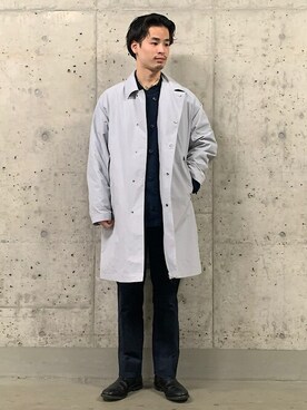 「SHIPS（シップス）のSHIPS: ガジェット ステンカラーコート（ステンカラーコート、グレー系）」を使った、丸一さん（メンズ・174cm）の冬コーディネート