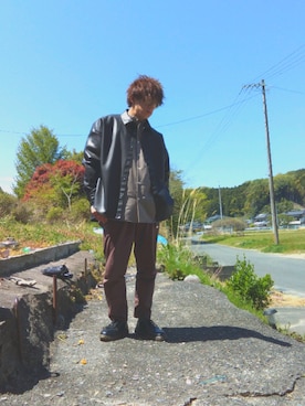 「PUBLUX（パブリュクス）のアイテム（ライダースジャケット）」を使った、翔さん（メンズ・170cm）の春コーディネート