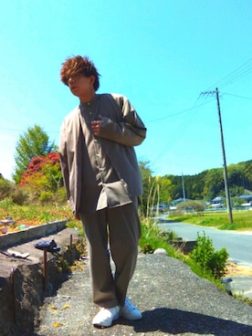 「GU（ジーユー）のアイテム（ノーカラージャケット）」を使った、翔さん（メンズ・170cm）の春コーディネート