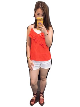 「アイテム（キャミソール、オレンジ系）」を使った、ChauChauさん（レディース・160cm・30代）の夏コーディネート