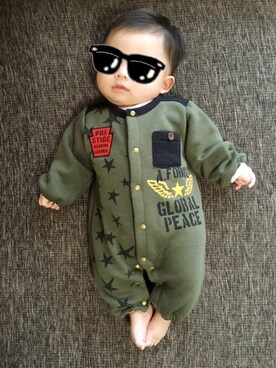 「アイテム（ロンパース、グリーン系）」を使った、ちびがーるさん（キッズ・80cm）の冬コーディネート