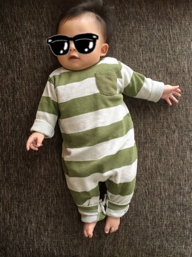 「アイテム（ロンパース、グリーン系）」を使った、ちびがーるさん（キッズ・80cm）の冬コーディネート