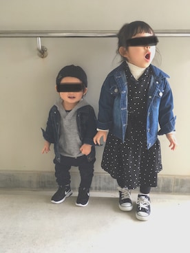 「アイテム（シャツワンピース）」を使った、ちびがーるさん（キッズ・90cm）の冬コーディネート