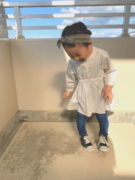 「H&M（エイチ・アンド・エム）のアイテム（その他パンツ）」を使った、ちびがーるさん（キッズ・90cm）の秋コーディネート